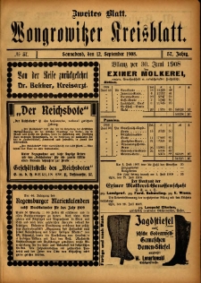 Zweites Blatt. Wongrowitzer Kreisblatt. 1908.09.12 Jg 57 Nr37