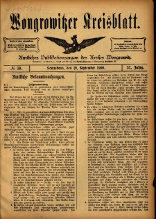 Wongrowitzer Kreisblatt: Amtliches Publikationsorgan des Kreises Wongrowitz 1908.09.19 Jg.57 Nr38