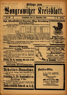 Beilage zum Wongrowitzer Kreisblatt 1908.09.19 Jg.57 Nr38