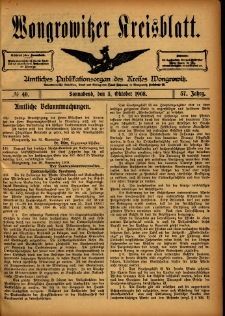 Wongrowitzer Kreisblatt: Amtliches Publikationsorgan des Kreises Wongrowitz 1908.10.03 Jg.57 Nr40
