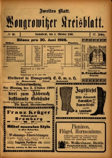 Zweites Blatt. Wongrowitzer Kreisblatt. 1908.10.03 Jg 57 Nr40