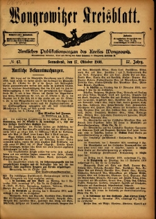 Wongrowitzer Kreisblatt: Amtliches Publikationsorgan des Kreises Wongrowitz 1908.10.17 Jg.57 Nr42