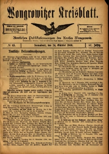 Wongrowitzer Kreisblatt: Amtliches Publikationsorgan des Kreises Wongrowitz 1908.10.24 Jg.57 Nr43