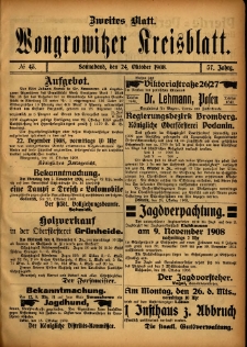 Zweites Blatt. Wongrowitzer Kreisblatt. 1908.10.24 Jg 57 Nr43