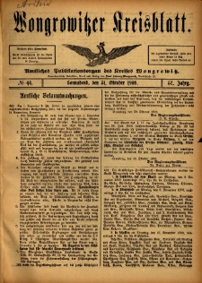 Wongrowitzer Kreisblatt: Amtliches Publikationsorgan des Kreises Wongrowitz 1908.10.31 Jg.57 Nr44
