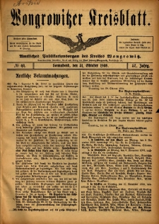 Wongrowitzer Kreisblatt: Amtliches Publikationsorgan des Kreises Wongrowitz 1908.10.31 Jg.57 Nr44