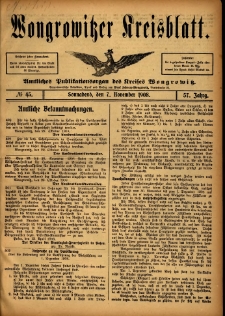 Wongrowitzer Kreisblatt: Amtliches Publikationsorgan des Kreises Wongrowitz 1908.11.07 Jg.57 Nr45