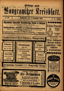 Beilage zum Wongrowitzer Kreisblatt. 1908.11.07 Jg.57 Nr45