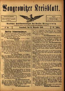 Wongrowitzer Kreisblatt: Amtliches Publikationsorgan des Kreises Wongrowitz 1908.11.14 Jg.57 Nr46