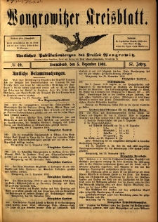 Wongrowitzer Kreisblatt: Amtliches Publikationsorgan des Kreises Wongrowitz 1908.12.05 Jg.57 Nr49