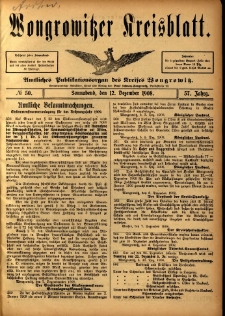 Wongrowitzer Kreisblatt: Amtliches Publikationsorgan des Kreises Wongrowitz 1908.12.12 Jg.57 Nr50