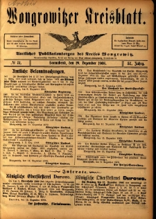 Wongrowitzer Kreisblatt: Amtliches Publikationsorgan des Kreises Wongrowitz 1908.12.19 Jg.57 Nr51