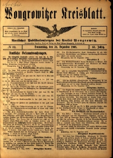 Wongrowitzer Kreisblatt: Amtliches Publikationsorgan des Kreises Wongrowitz 1908.12.24 Jg.57 Nr52