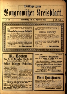 Beilage zum Wongrowitzer Kreisblatt. 1908.12.24 Jg.57 Nr52