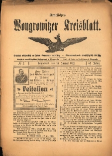 Amtliches Wongrowitzer Kreisblatt. 1912.01.13 Jg.62 Nr2