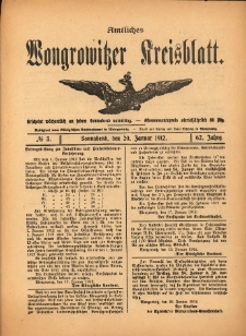 Amtliches Wongrowitzer Kreisblatt. 1912.01.20 Jg.62 Nr3