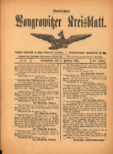 Amtliches Wongrowitzer Kreisblatt. 1912.02.03 Jg.62 Nr5