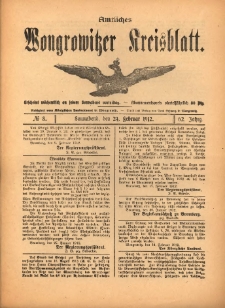 Amtliches Wongrowitzer Kreisblatt. 1912.02.24 Jg.62 Nr8