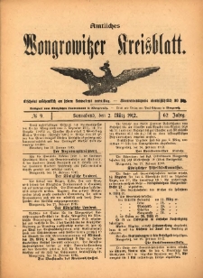 Amtliches Wongrowitzer Kreisblatt. 1912.03.02 Jg.62 Nr9