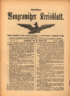 Amtliches Wongrowitzer Kreisblatt. 1912.03.23 Jg.62 Nr12