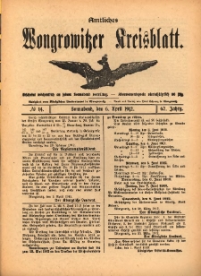 Amtliches Wongrowitzer Kreisblatt. 1912.04.06 Jg.62 Nr14