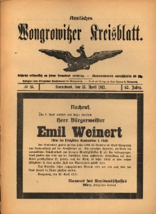 Amtliches Wongrowitzer Kreisblatt. 1912.04.13 Jg.62 Nr15