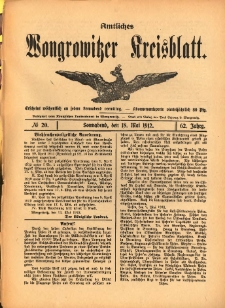 Amtliches Wongrowitzer Kreisblatt. 1912.05.18 Jg.62 Nr20
