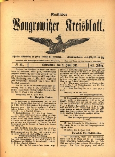 Amtliches Wongrowitzer Kreisblatt. 1912.06.08 Jg.62 Nr23