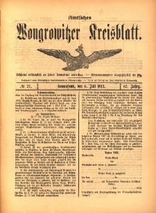 Amtliches Wongrowitzer Kreisblatt. 1912.07.06 Jg.62 Nr27