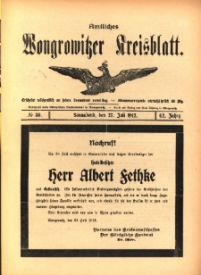 Amtliches Wongrowitzer Kreisblatt. 1912.07.27 Jg.62 Nr30