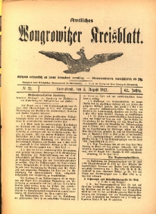 Amtliches Wongrowitzer Kreisblatt. 1912.08.03 Jg.62 Nr31