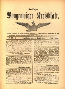 Amtliches Wongrowitzer Kreisblatt. 1912.08.24 Jg.62 Nr34
