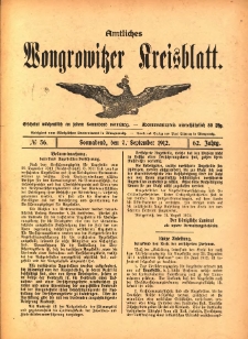 Amtliches Wongrowitzer Kreisblatt. 1912.09.07 Jg.62 Nr36