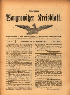 Amtliches Wongrowitzer Kreisblatt. 1912.09.14 Jg.62 Nr37