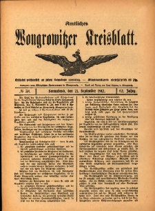 Amtliches Wongrowitzer Kreisblatt. 1912.09.21 Jg.62 Nr38