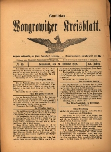 Amtliches Wongrowitzer Kreisblatt. 1912.10.26 Jg.62 Nr43