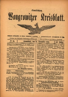 Amtliches Wongrowitzer Kreisblatt. 1912.11.16 Jg.62 Nr46