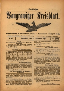 Amtliches Wongrowitzer Kreisblatt. 1912.11.23 Jg.62 Nr47
