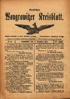 Amtliches Wongrowitzer Kreisblatt. 1912.12.21 Jg.62 Nr51
