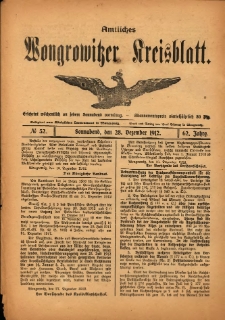 Amtliches Wongrowitzer Kreisblatt. 1912.12.28 Jg.62 Nr52