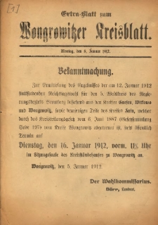 Extra-Blatt zum Wongrowitzer Kreisblatt 1912.01.08