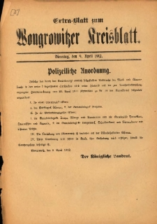 Extra-Blatt zum Wongrowitzer Kreisblatt 1912.04.09