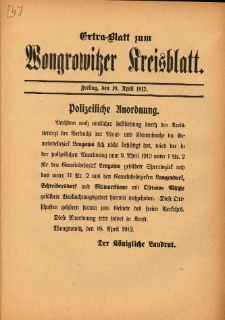 Extra-Blatt zum Wongrowitzer Kreisblatt 1912.04.19