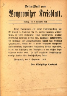 Extra-Blatt zum Wongrowitzer Kreisblatt 1912.09.09
