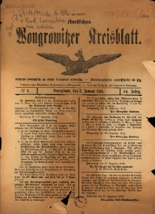 Amtliches Wongrowitzer Kreisblatt. 1914.01.03 Jg.64 Nr1