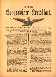 Amtliches Wongrowitzer Kreisblatt. 1914.03.14 Jg.64 Nr11