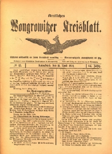 Amtliches Wongrowitzer Kreisblatt. 1914.04.11 Jg.64 Nr15