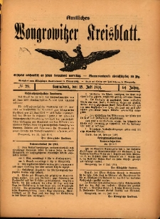 Amtliches Wongrowitzer Kreisblatt. 1914.07.18 Jg.64 Nr29