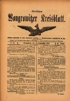 Amtliches Wongrowitzer Kreisblatt. 1914.09.12 Jg.64 Nr37