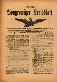Amtliches Wongrowitzer Kreisblatt. 1914.09.19 Jg.64 Nr38